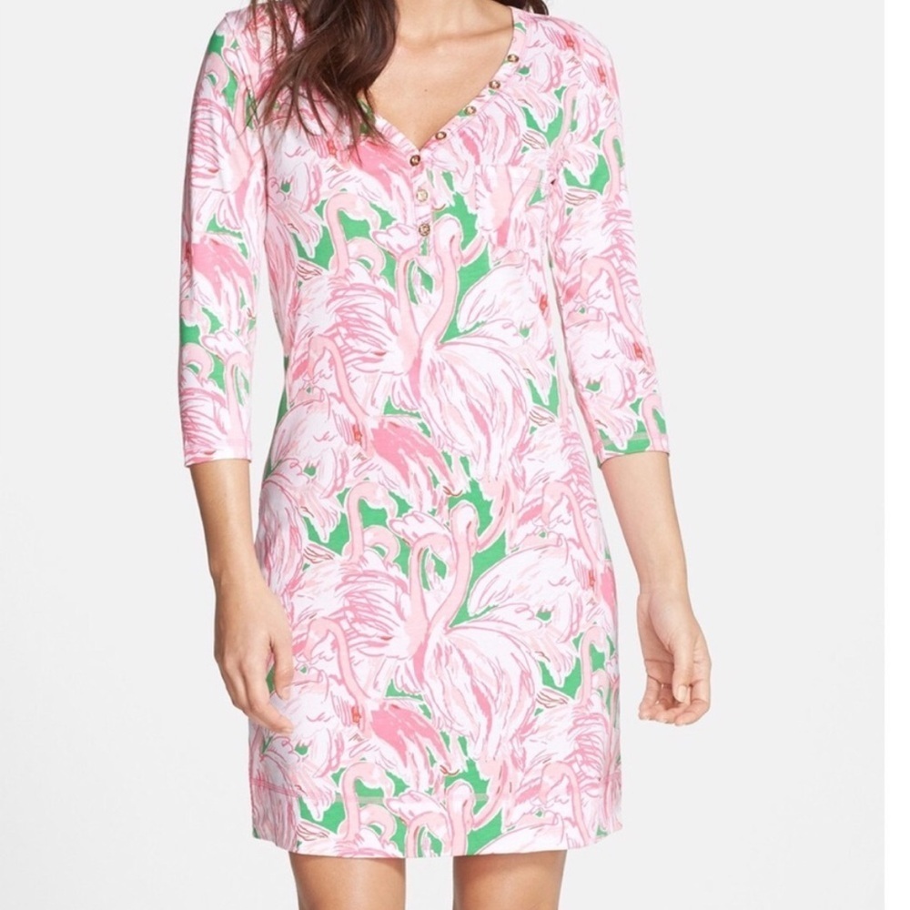 Lilly Pulitzer Palmetto Dress Pink Colony Size Medium Pima Cotton Tropical Beach